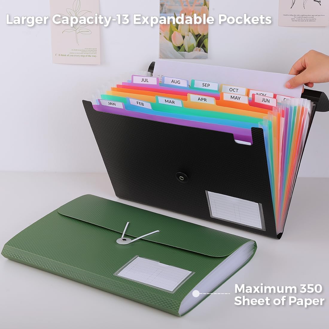 SKYDUE Expanding File Folder, Accordion File Organizer with 13 Pockets for A4/Letter Sized Paper, Accordion Folder with Labels - Document Receipt Organizer for Office, School, Home