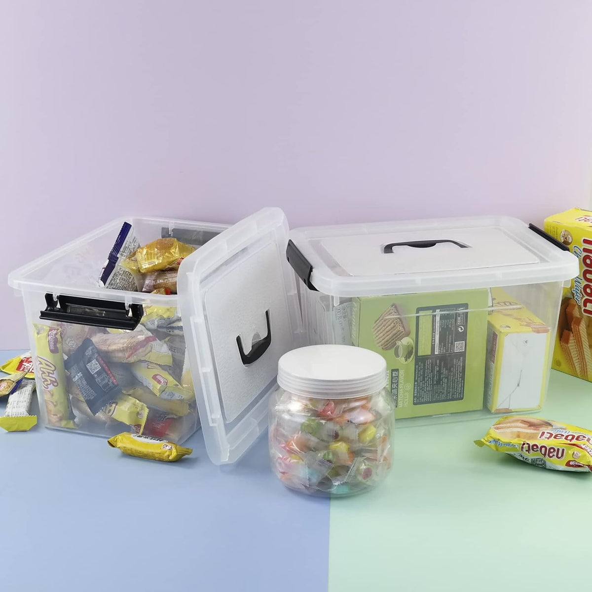 10 L Plastic Clear Storage Box, Plastic Latching Box with Lid, 6-PACK