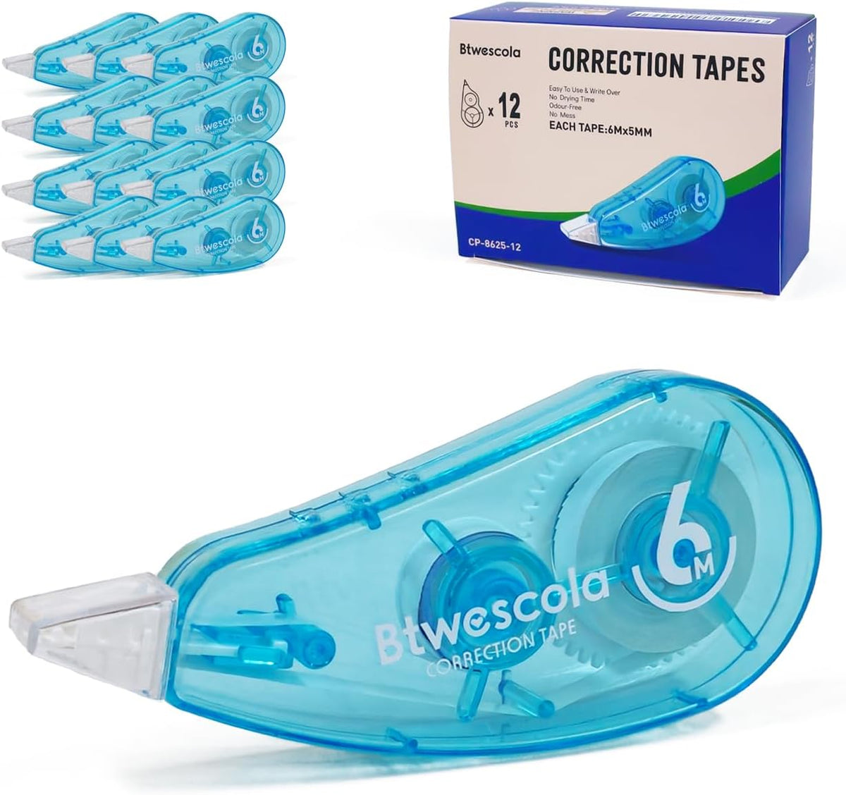 Correction Tape, Easy to Use Applicator for Instant Corrections, 19.7Feet 12-Count Pack Correction Tape for School, Office, Crafting(12pcs/Set)