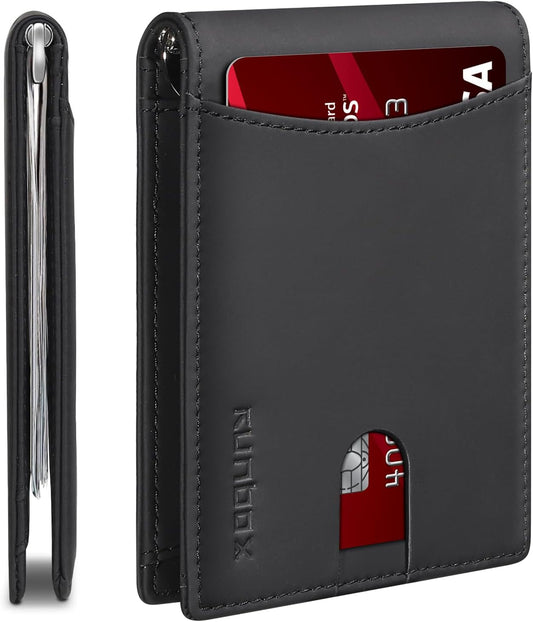 Slim Money Clip Wallets for Men RFID Blocking 11 Card Holder Minimalist Small Thin Carbon Leather Bifold Mens Front Pocket Wallet Gift Box