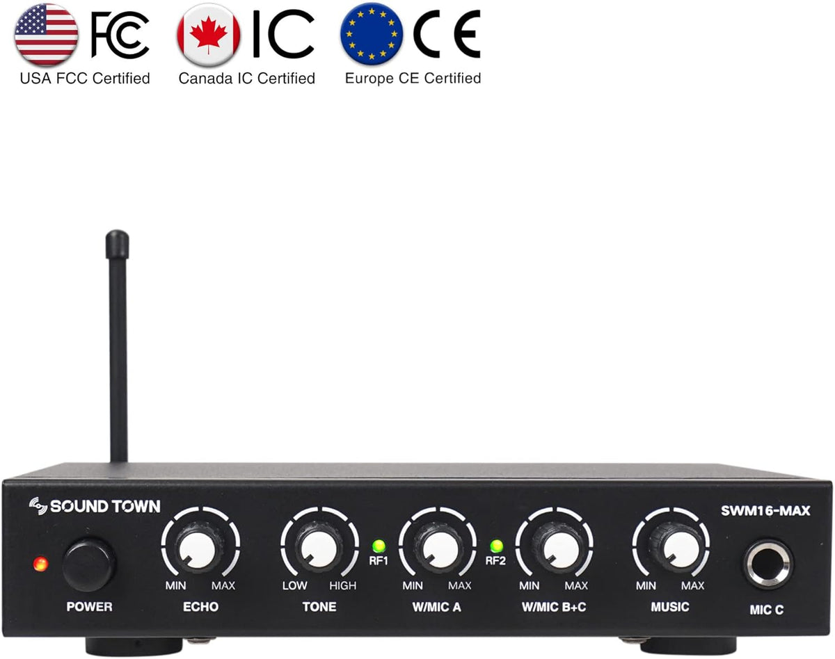 Sound Town Wireless Microphone Karaoke Mixer System with HD Audio Return Channel, Optical (Toslink), AUX, Supports Smart TV, Media Box, PC, Bluetooth, Soundbar, Receiver (SWM16-MAX)