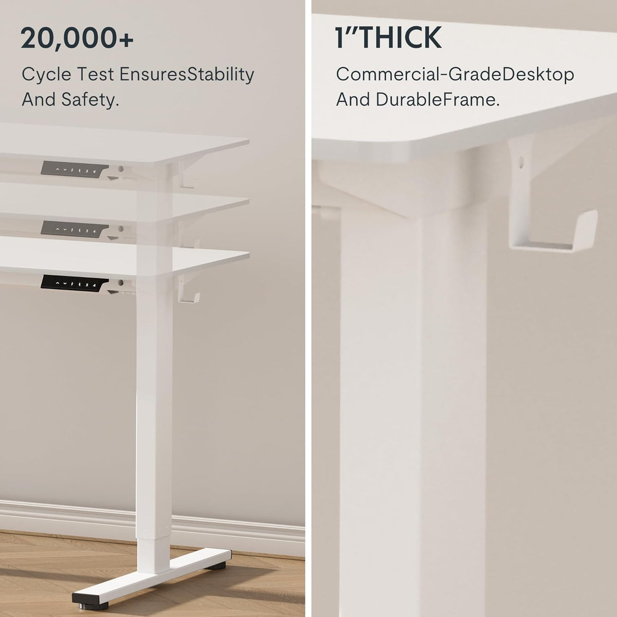 FLEXISPOT EN1 One-Piece Standing Desk 48 x 30 Inch Desktop Adjustable Height Electric Desk for Home Office and Computer Workstation (White Frame + White Top, 2 Packages)