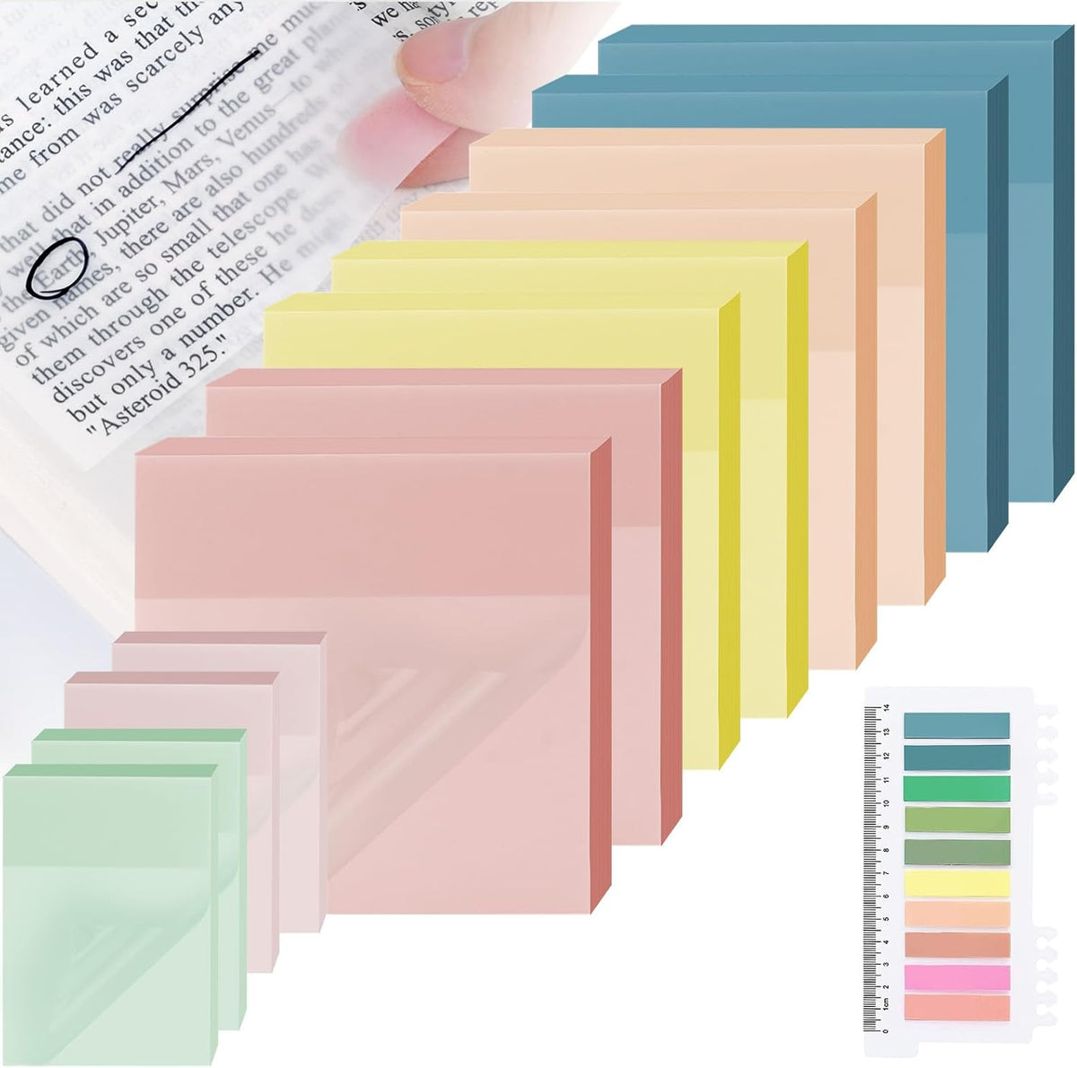 800 Sheets Transparent Sticky Notes with Index Tab, Waterproof & Crystal Clear Sticky Notes Sets, See-Through PET Sticky Note, 5X The Sticking Power Translucent Sticky Note Pad,13 Packs