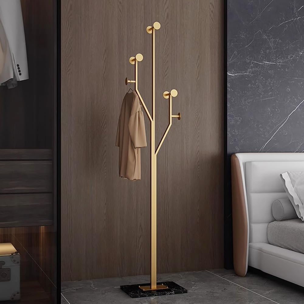 Gold Coat rack,Sturdy coat tree freestanding heavy duty with Marble Base,Metal standing coat rack for Bedroom,Entrance,Modern coat hanger stand for Coats,Hats,Bags(gold)
