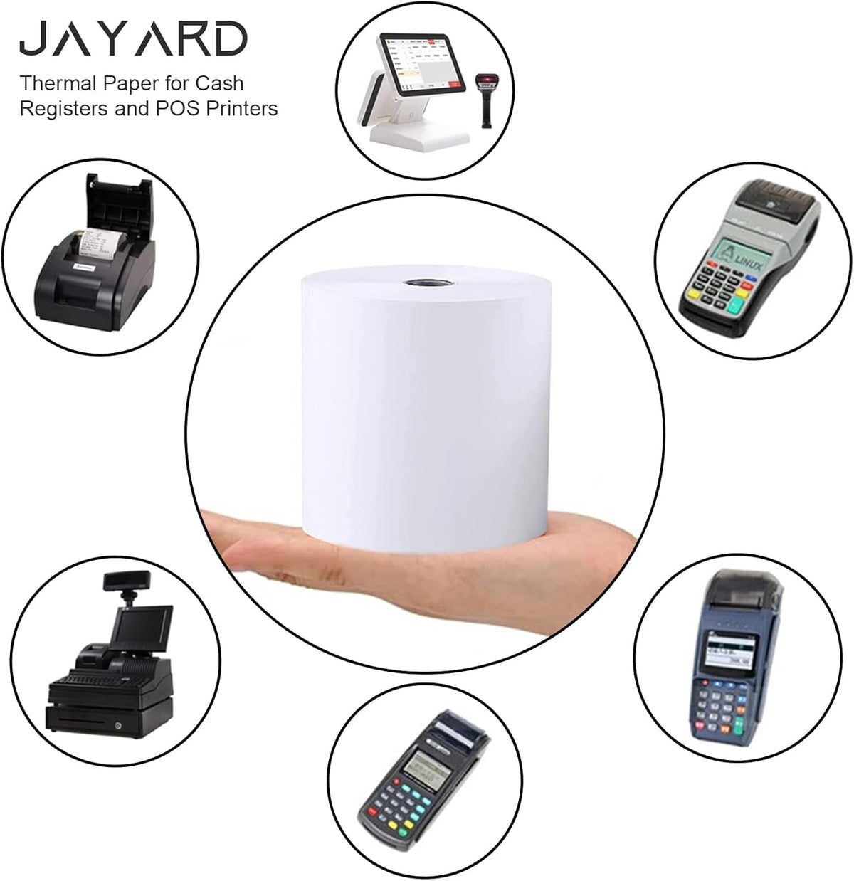Jayard 3-1/8''x119' Thermal Paper Rolls for Credit Card - Cash Register Rolls - Premium Register Tape Pos Thermal Printer Paper (10 Rolls)