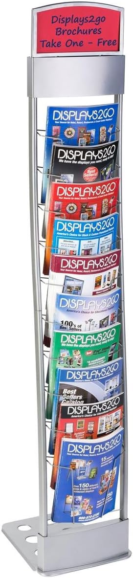 Portable Silver Floor Literature Rack Features 10 Pockets for Freestanding Displays and Carrying Case