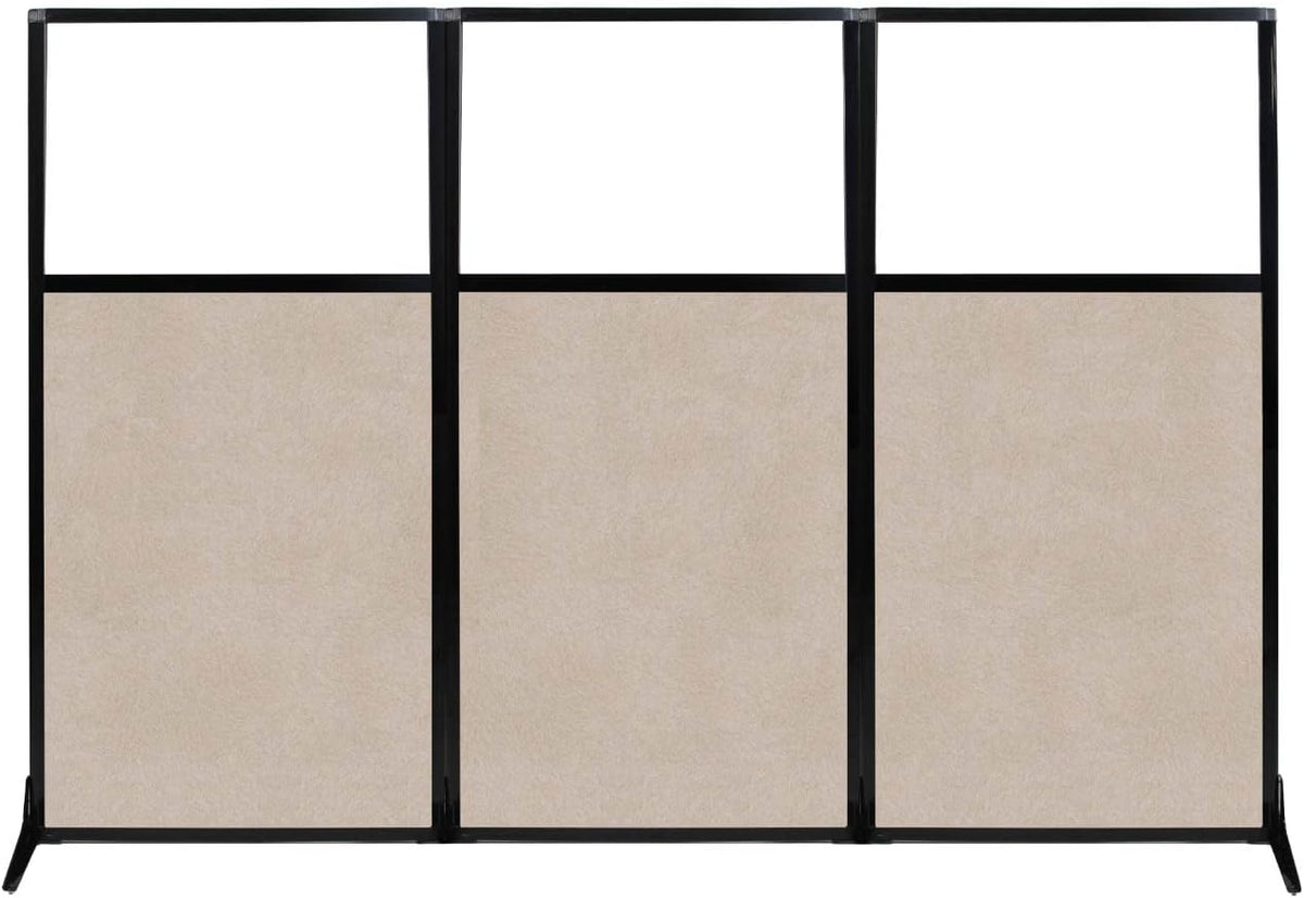 Versare Office Workstation Screen | Portable Wall Divider | Modern Cubicle | Freestanding Privacy Screen | Flexible Work Space | 3 Panels | 99" Wide x 70" Tall Beige SoundSorb Panels with Window
