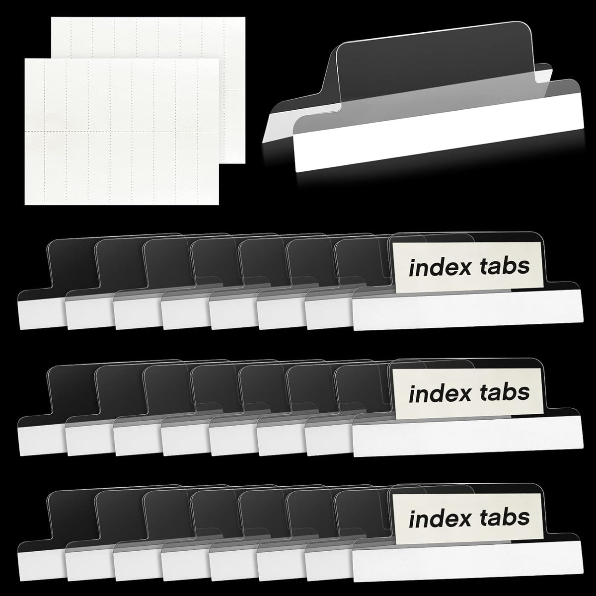 2 Inch Insertable Self-Adhesive Tabs with Printable Inserts with File Folder Labels Sticky Plastic Index Clear Divider Stick on File Self Adhesive for Book Page(25 Pieces)