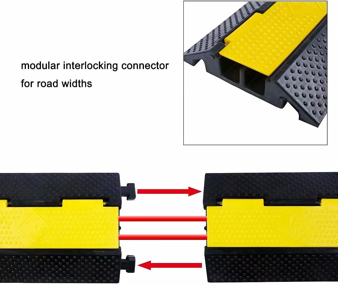 Rubber Cable Ramp Cord Cover Cable Protector Ramps Wire Hose Protective 2 Channel 22000Lbs Load Capacity Traffic Speed Bump for Asphalt Concrete Gravel Driveway Indoor Outdoor, 1 Pack