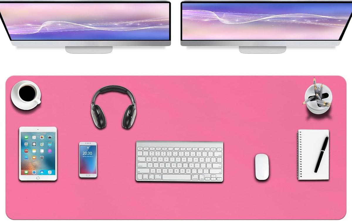 Boutilon Leather Desk Pad Protector,Non-Slip Mouse Pad,Laptop Desk Pad,Office Mouse Mat,Waterproof Leather Desk Blotter,Desk Writing Pad for Office and Home (XXXL-Rose Pink,47"x 24")