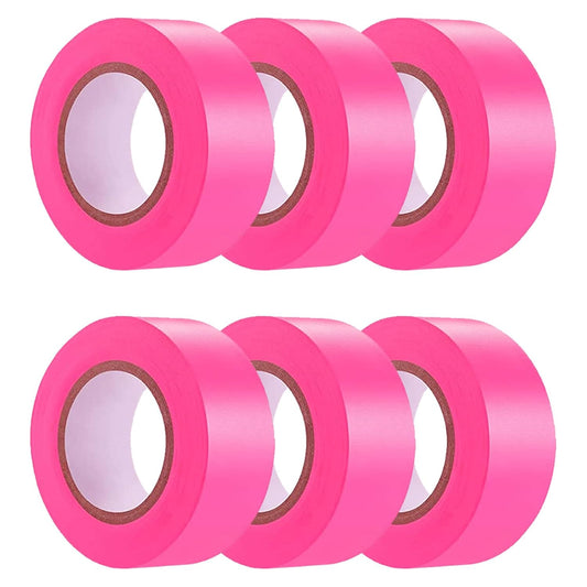 6 Pack Pink Flagging Tape, Non-Adhesive Plastic Ribbon Neon Marking Roll, 1inch*600ft, Marking Tape for Tree Marking, Hunting, Boundaries and Hazardous Areas,Trail Marking