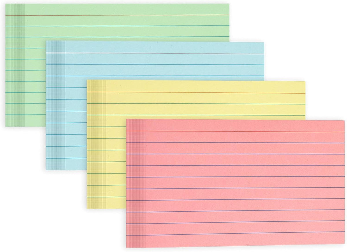 300PCS Colored Index Cards 5x8, Goefun Ruled Flashcards, 4 Color Notecards for Studying, Recipes, Memo Cards, Office Supply, DIY, Presentation