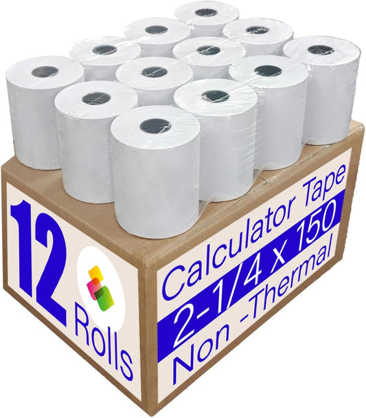 (12 Rolls)2 1/4 in x 150 ft Adding Machine Tape Paper Rolls, for HR-10RC, HR-170RC, HR-200RC, EL-1197PIII, EL-1801V, P23-DHV-3, CP-90A, MP11DX-2, 1280-2,3000Labels Direct