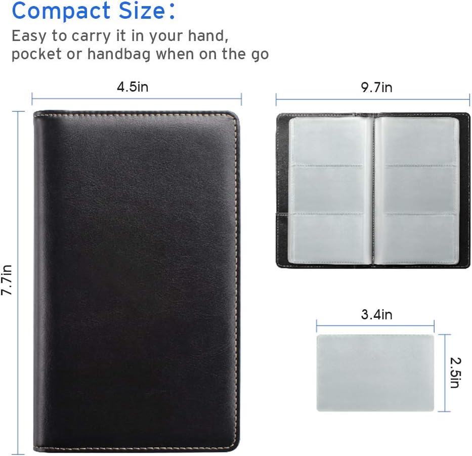 Sooez Leather Professional Business Card Book Holder Organizer, 240 Capacity Credit Card Booklet, PU Name Cards Holder Storage File for Men Women, 7.7 x 4.5 Inch, Black