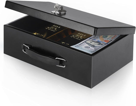 xydled Fire Resistant Safe Fire Safe Box with Key Lock for Home Office Security Storage for Valuables Documents,12.6 x 8.4 x 4 Inch,Black