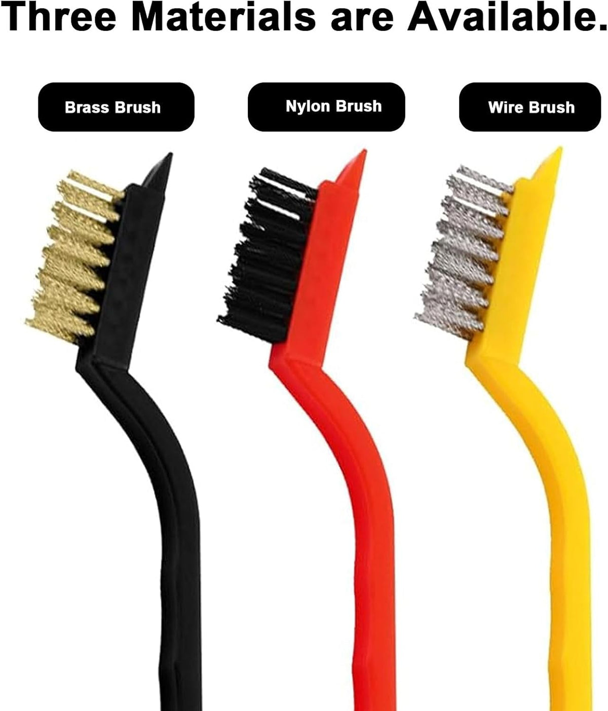 Crevice Cleaning Brush, Hard Bristle Crevice Cleaner Brush, Small Metal Wire Brush with Curved Handle Grip for Rust, Dirt Paint Cleaning, Paint and Stain (Yellow, Red, Black, 4 Pack)