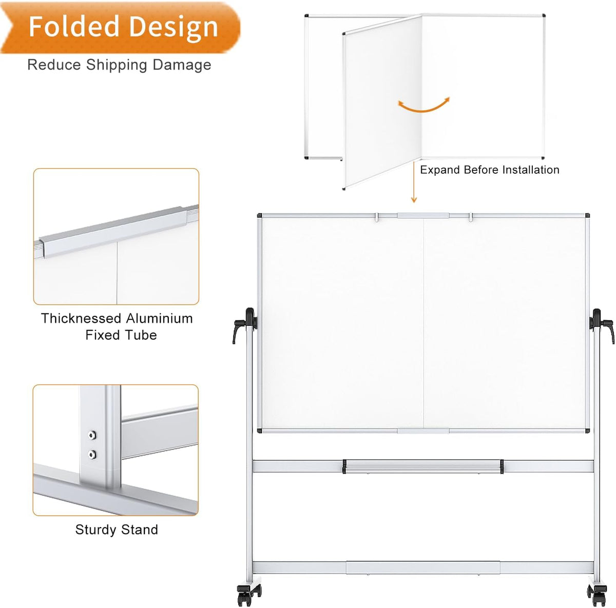 VIZ-PRO Double-Sided Mobile Whiteboard, 96 x 48 Inches, Magnetic Rolling Dry Erase White Board on Wheels with Aluminium Frame and Stand 8' x 4'