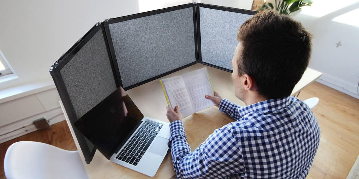 Versare Folding Tabletop Display | 3-Panel Partition | Lightweight Portable Workspace Divider | Cloud Gray 78" x 24"