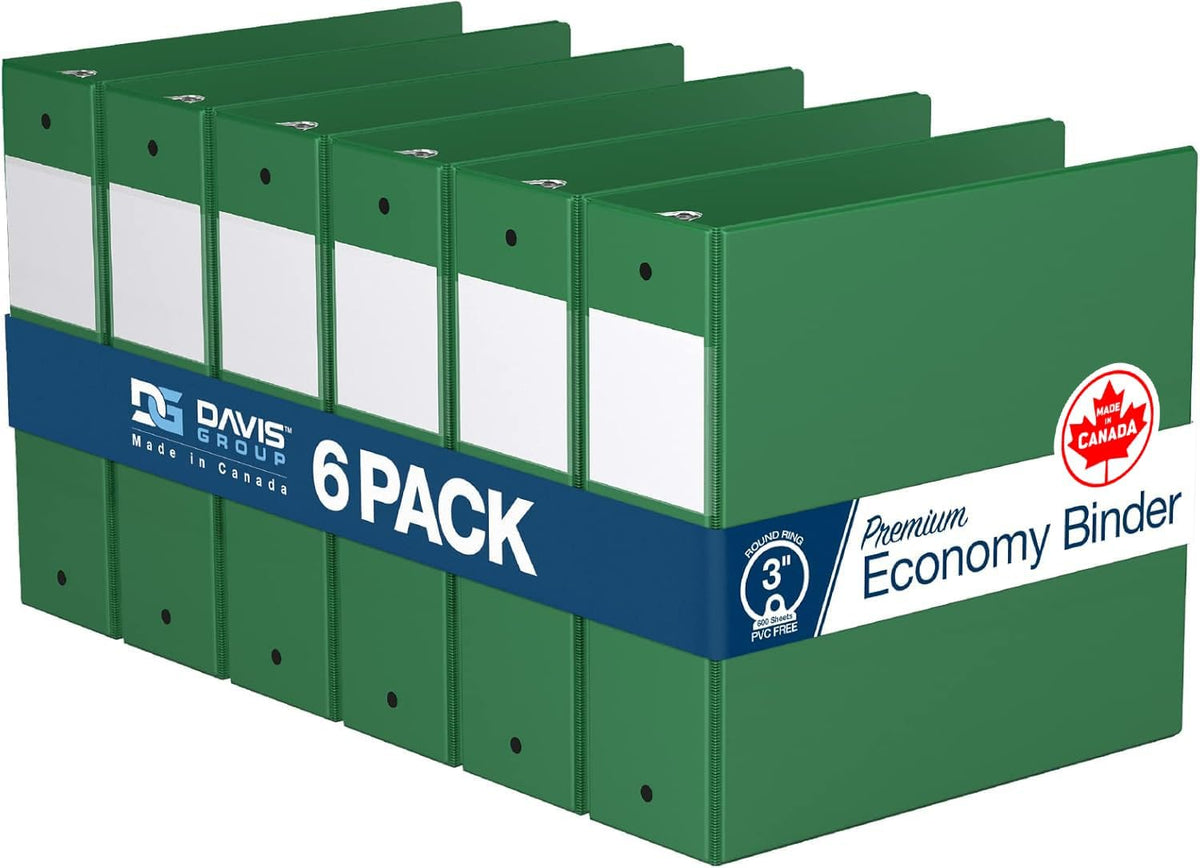 Premium Economy 6-Pack 3-Ring Binders for School or Office, Round-Ring Binders, 3 Inch, Green
