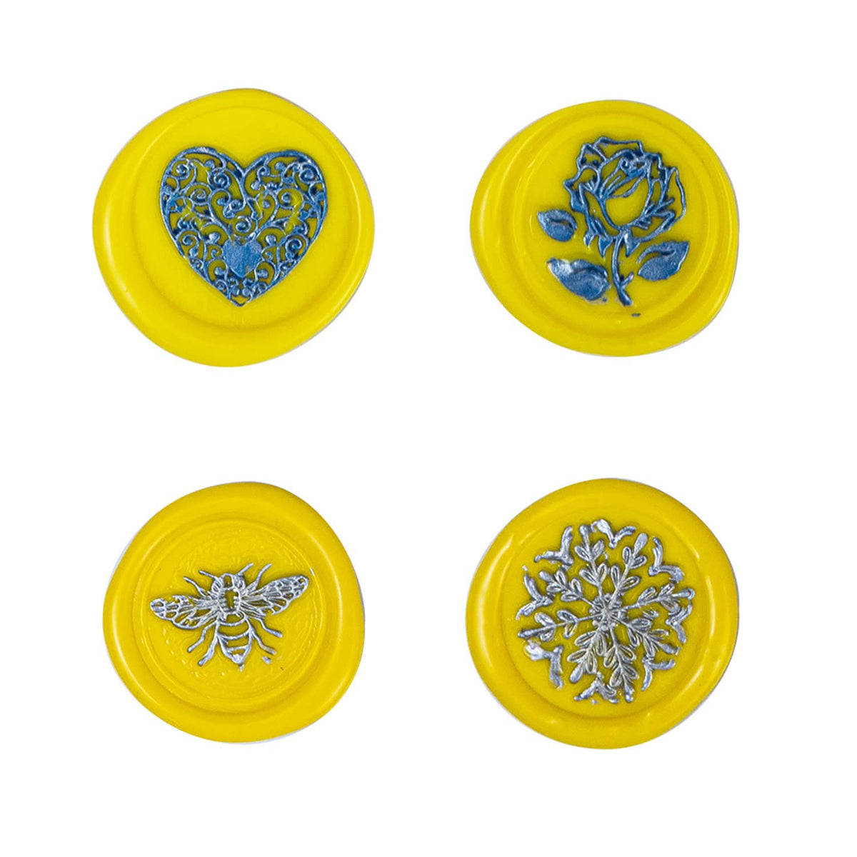 Flower Wax Seal Stamp Set with 4 PCS Removable Brass Heads and 1 Wooden Handle - Retro Heart Rose Bee Flourishing Leaves Sealing Wax Stamp for Cards Invitations