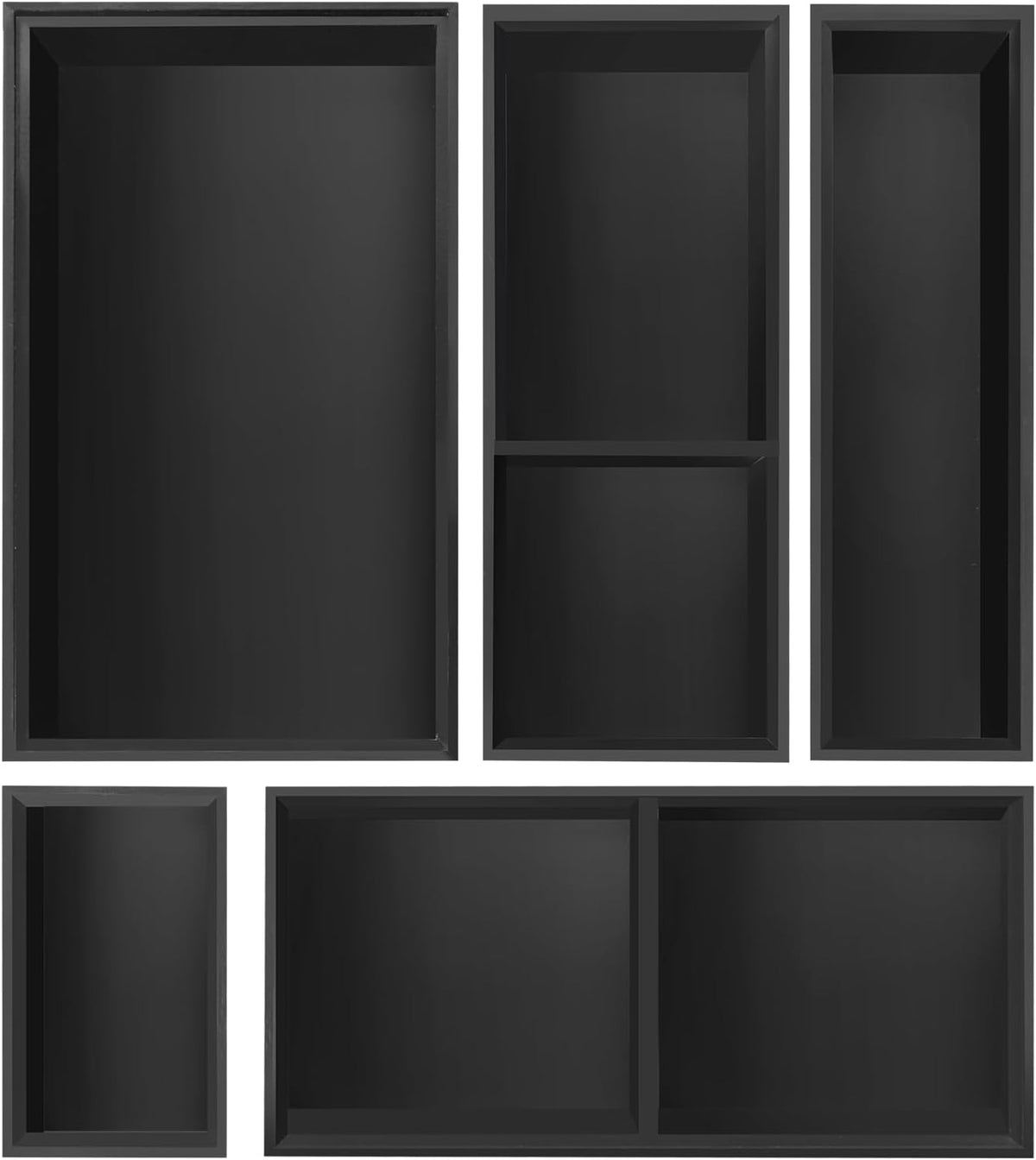 Bamboo Drawer Organizer, 5-Piece Silverware & Kitchen Organizer Set with Removable Dividers for Kitchen, Utensils, Bathroom, Office, Makeup (Black)