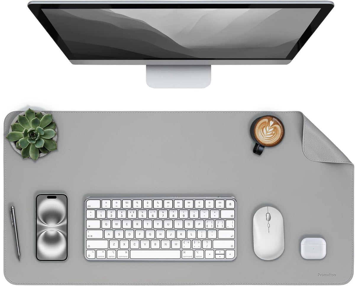 Oversized Non-Slip Desk Pad Protector – Grips Desk Firmly, Anti-Slip Like You've Never Seen! Vegan Leather Waterproof Laptop Mat for Keyboard & Mouse – Large Office Pad– Mist Gray