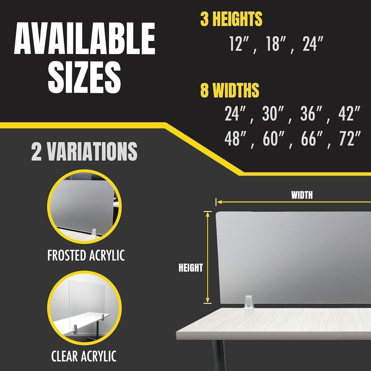OBEX Frosted Acrylic Desk Mounted Privacy Panel, 18" x 72", Frosted