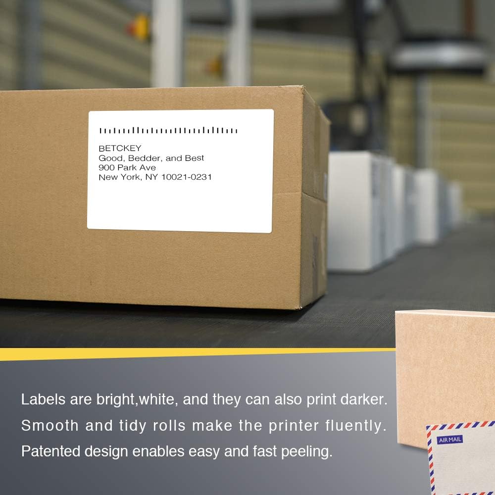 BETCKEY - 4" x 6" (102 mm x 152 mm) Shipping Labels Compatible with Zebra & Rollo Label Printer(not for dymo 4XL), Premium Adhesive & Perforated [10 Rolls, 2500 Labels]