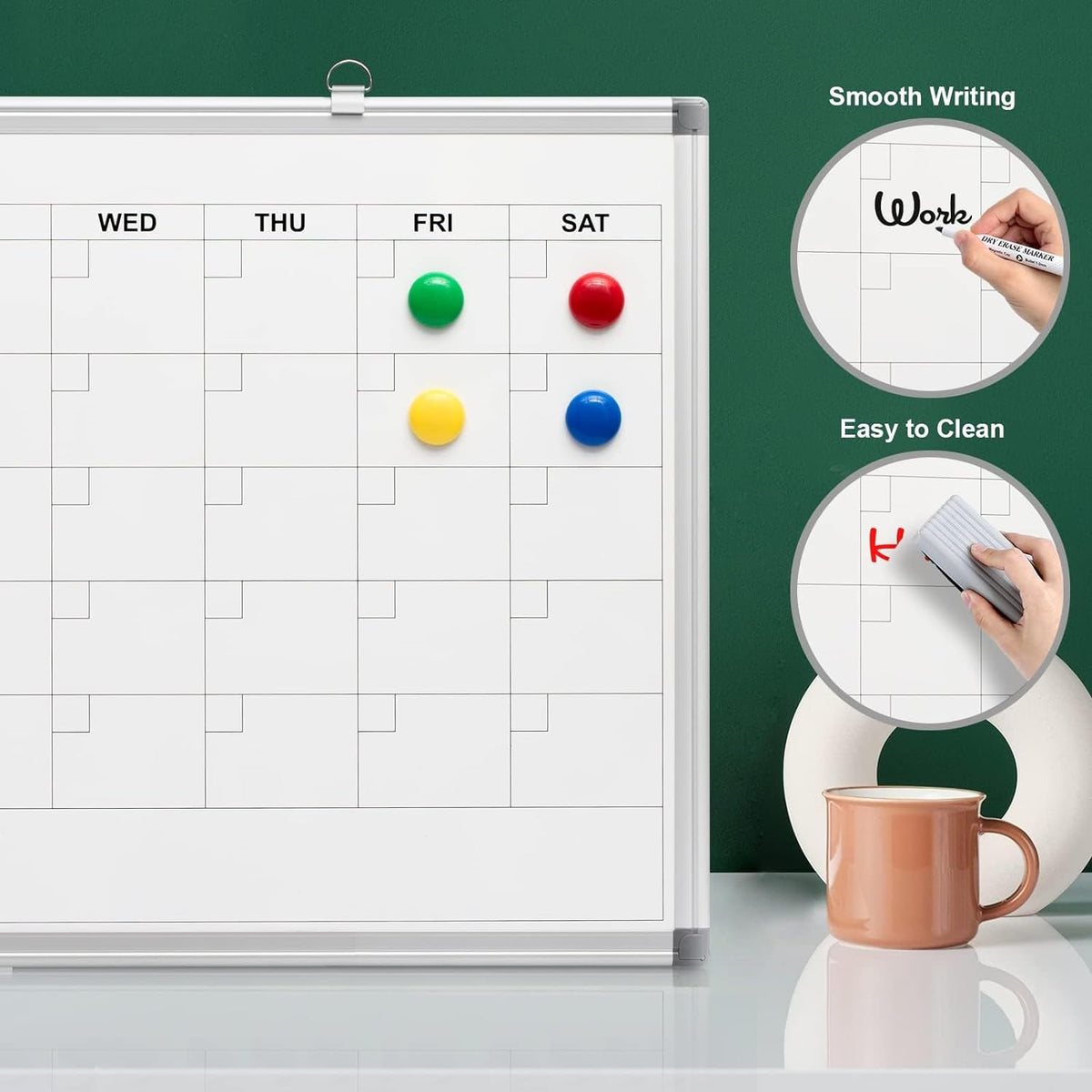 Comix Magnetic Dry Erase Calendar Whiteboard, 24 x 18 Inches Monthly Calendar Dry Erase Board for Wall, Aluminum Frame Planner White Board with Markers, Eraser, Magnets