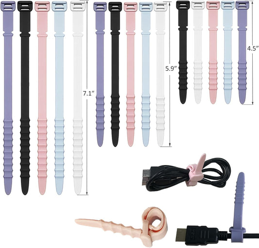 Silicone Zip Ties, Reusable Zip Ties, Rubber Cable Ties Straps for Wire Management, Elastic Silicone Ties Cable Organizer for Home Office, Cord Ties Three Sizes 4.5" 5.9" and 7.1"(5+5+5Pcs Multicolor)