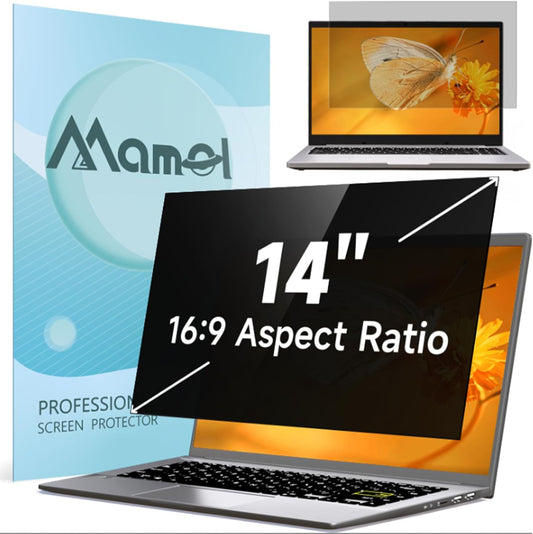Mamol Laptop Privacy Screen 14 Inch Compatible with Lenovo/HP Envy/Dell/Acer/Asus/Thinkpad, 16:9 Aspect Removable Anti Glare Blue Light Privacy Screen Filter, Computer Monitor Security Shield 14 In