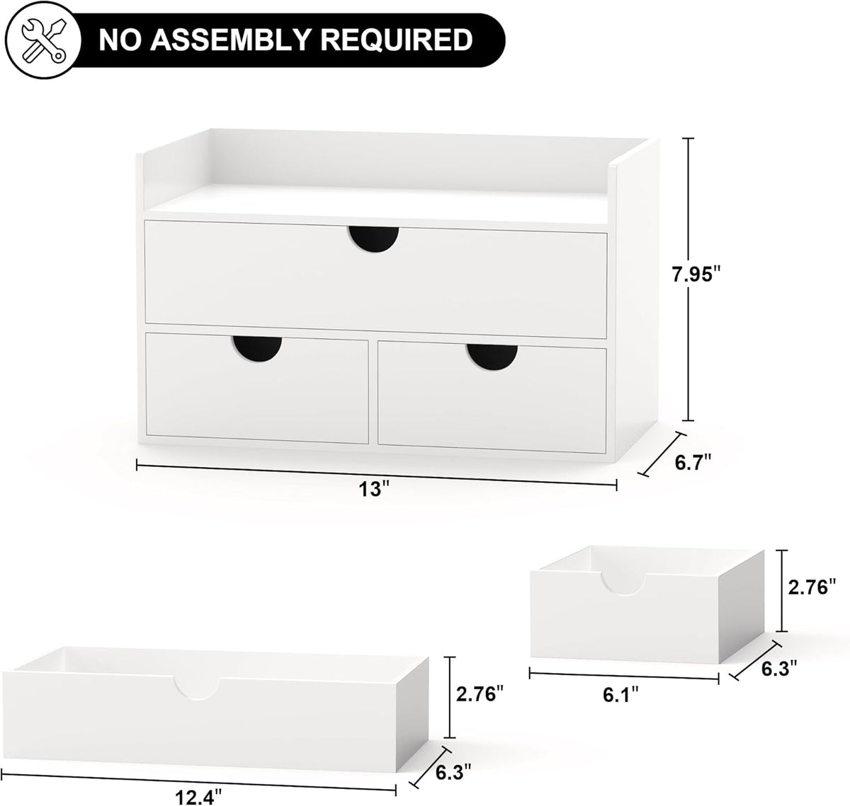 Bamboo Desk Organizer with Drawers Desktop Storage Drawers for Bills Office Supplies Kitchen Utensils Organizing Tool for Home Classroom Organization No Assembly (White with Shelf)