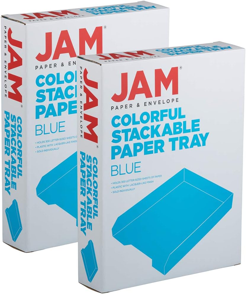 JAM PAPER Stackable Paper Trays - Blue - Desktop Document, Letter, & File Organizer Tray - 2/Pack