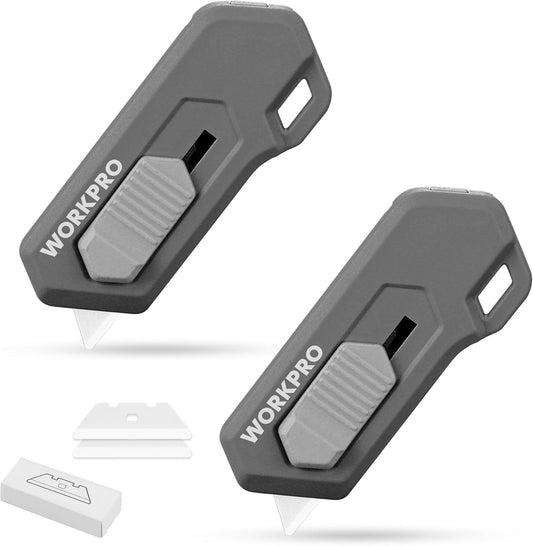 WORKPRO Ceramic Small Safety Box Cutter, Automatic Rebound Mini Letter Opener, Quick Change Retractable Blade Razor Knife, with Extra Blades