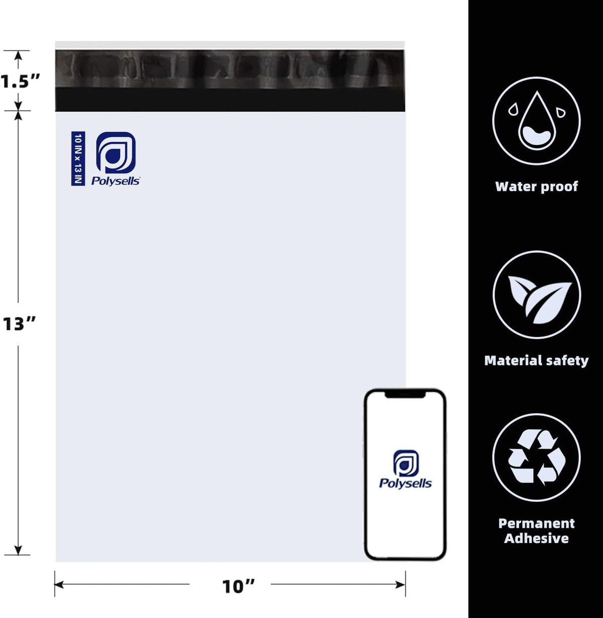 POLYSELLS 200 Pack 10x13 Inch Poly Mailers Shipping Envelopes, Strong Adhesive Sealing, Waterproof, and Tear-resistant Postal Mailing Bags for Clothing, Books, and Accessories White