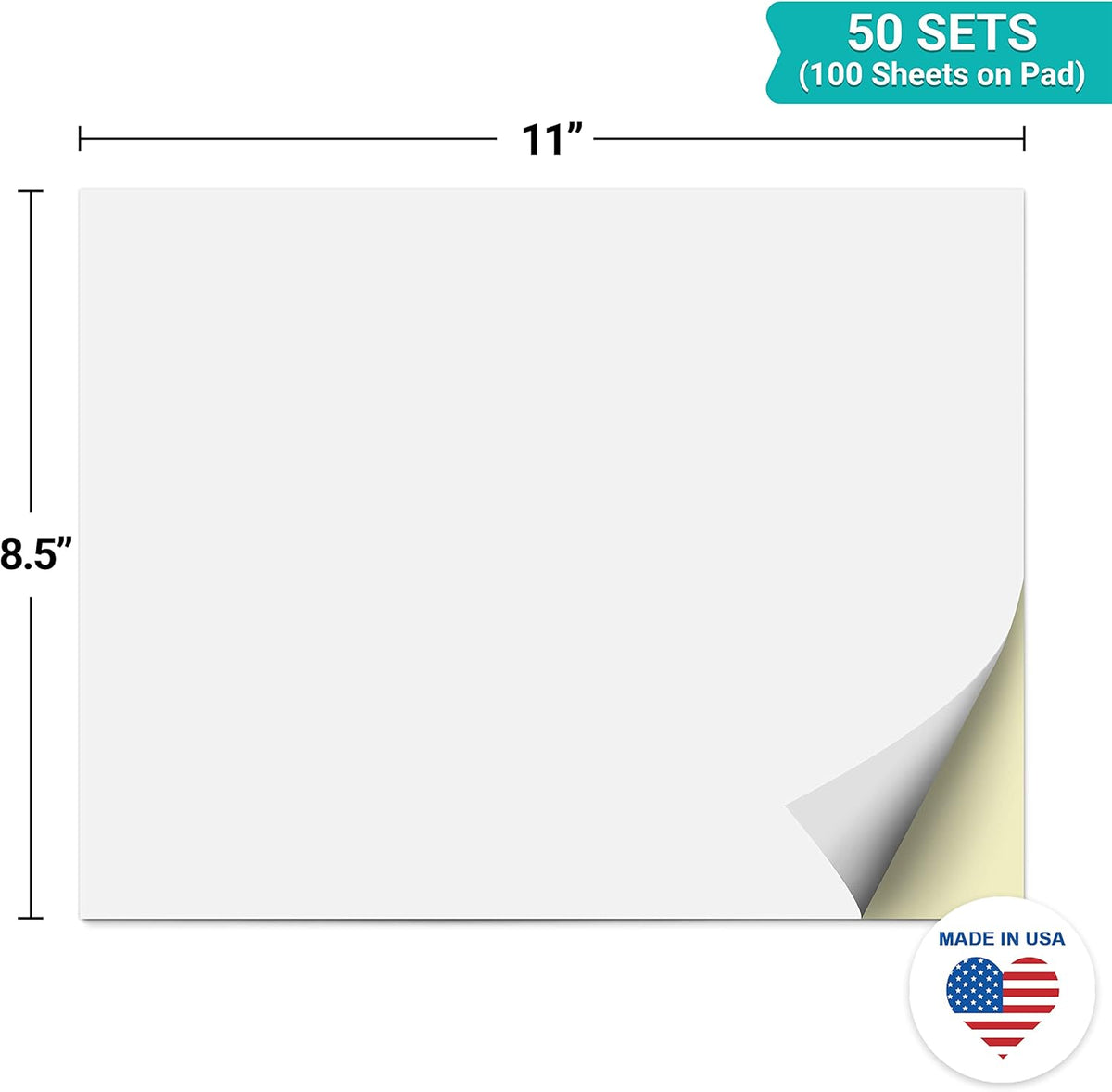 321Done 2-Part Blank Carbonless Notepad, 8.5x11 Landscape, Made in USA, Carbon Free Duplicate Copy Padfor Sketching, Drawing, Drafting, Memo, Notes (50 Sets) White/Yellow