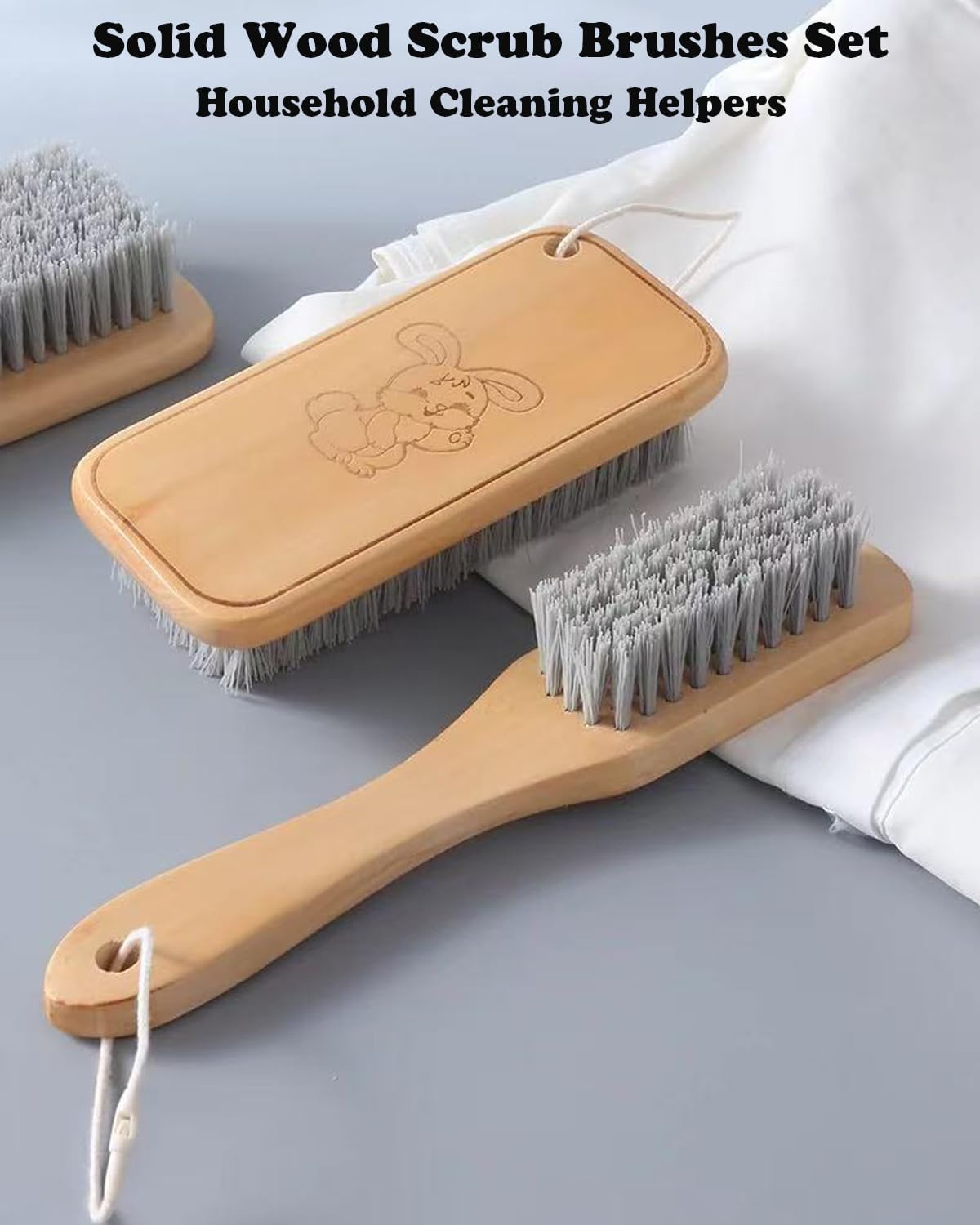 Scrub Cleaning Brush for Stains -Wood Handle Scrubbing Brushes,Cleaning Scrubber Brush for Fabric,Carpet,Clothes,Bathroom,Long Handle Cleaner Brush for Sneakers, Tennis, Canvas & More-2Pack