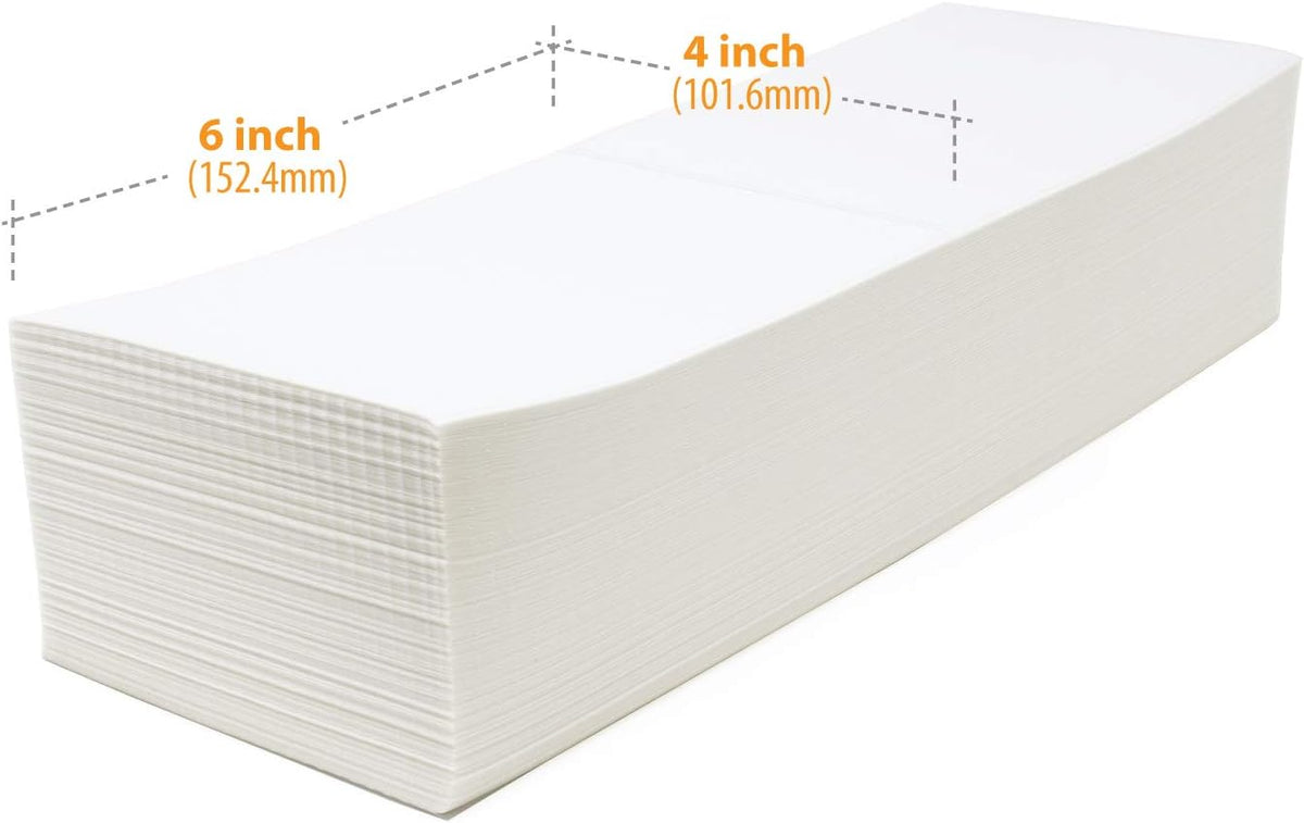 Buhbo 4" x 6" Direct Thermal Labels - Perforated BPA Free - Compatible with Zebra & Rollo Printer - Commercial Grade Shipping (2000 Fanfold Labels - 2 Stacks of 1000)