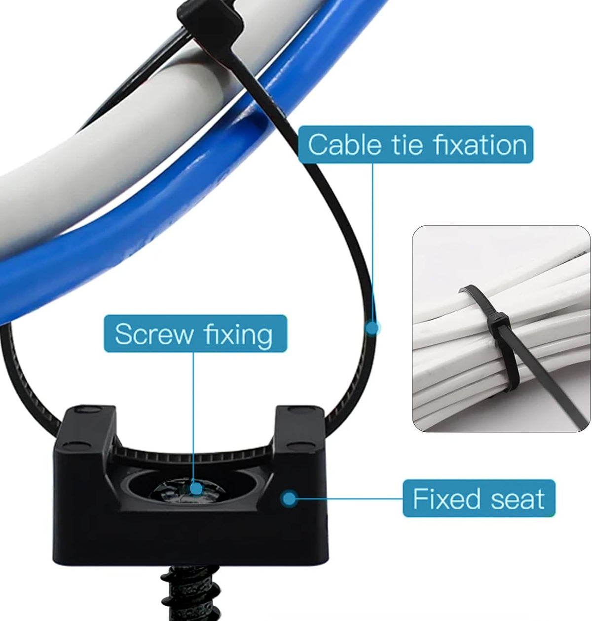 100Pcs Cable Zip Tie Mounts Kit, 0.6in Plastic Zip Ties with Screw Hole, Black Zip Tie Anchors, Sturdy Zip Tie Mounting Squares Base with Tapping Screw for Wire Organizer (Black, 0.6 inch)