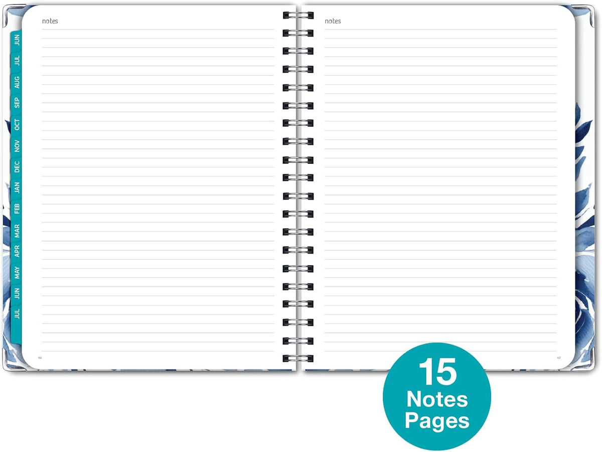 HARDCOVER Academic Year 2025-2026 Planner: (June 2025 Through July 2026) 8.5"x11" Daily Weekly Monthly Planner Yearly Agenda. Bookmark, Pocket Folder and Sticky Note Set (Blue Bloom)