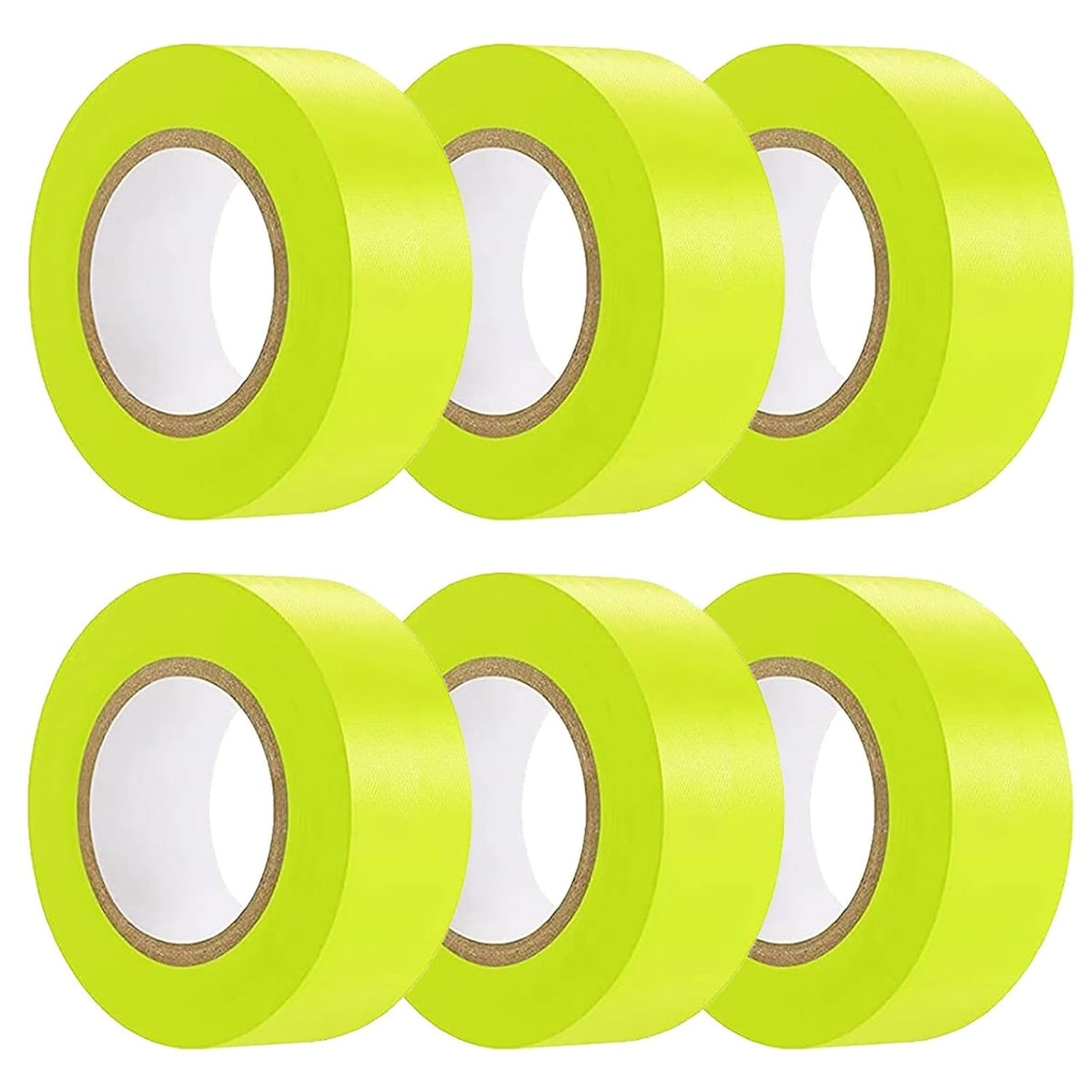 6 Pack Yellow Flagging Tape, Non-Adhesive Plastic Ribbon Neon Marking Roll, 1inch*600ft, Marking Tape for Tree Marking, Hunting, Boundaries and Hazardous Areas,Trail Marking