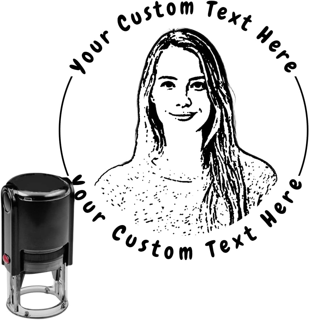 Personalized Photo face Stamp Custom Portrait Stamp Customized Self Inking Rubber Stamper with Text School Office Business Supplies Gift for Teachers Pets Kids Family Friends Client Employees, Round