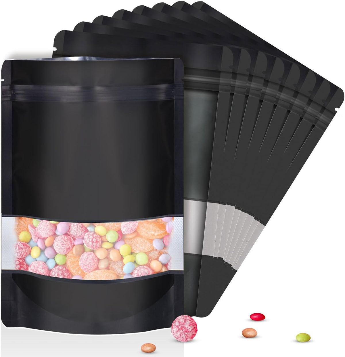 3.5"x5" 120pcs Mylar Bags for Food Storage,Smell Proof Bag with Matte Window Resealable Food Storage Bags for Small Business, Stand-up Foil Pouch Packaging Freeze Dried Candy Bag(Black)