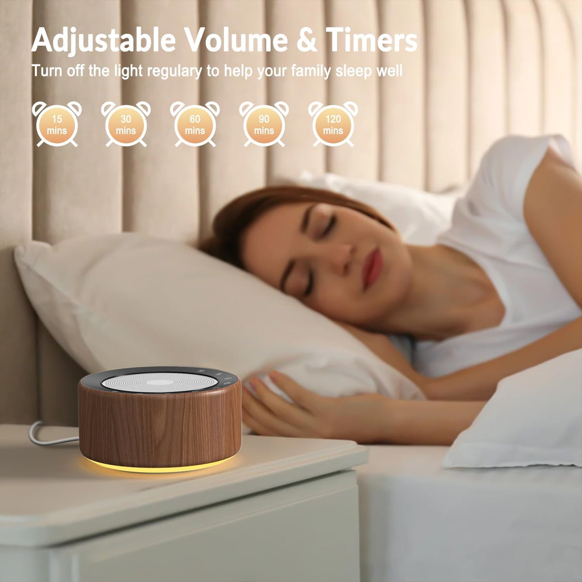 Nursery Lamp with Sound Machine, Mood Lighting, 7 Colors Night Light, 30 Soothing Sounds, White Noises for Baby, Adults. Timer, Plug in, Memory Function, Touch Control