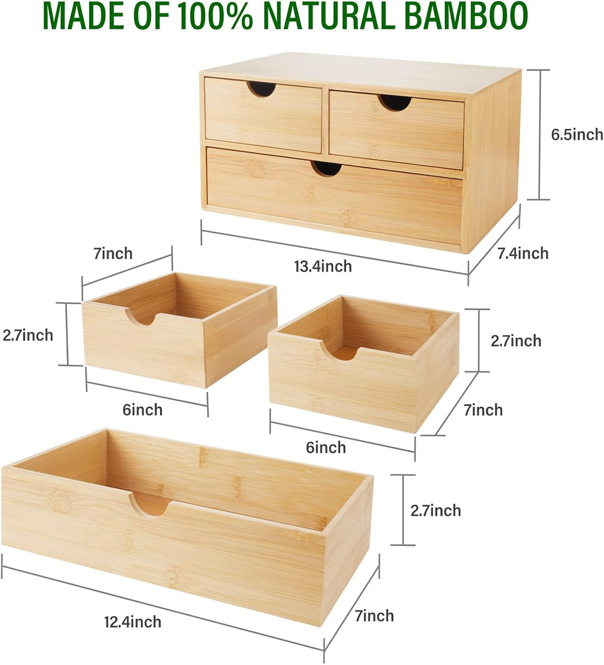 Bamboo Desk Organizer With Drawers Countertop Drawers 3 Drawers Counter Storage Box Corner Desk Organizer for Home Office No Assembly Required