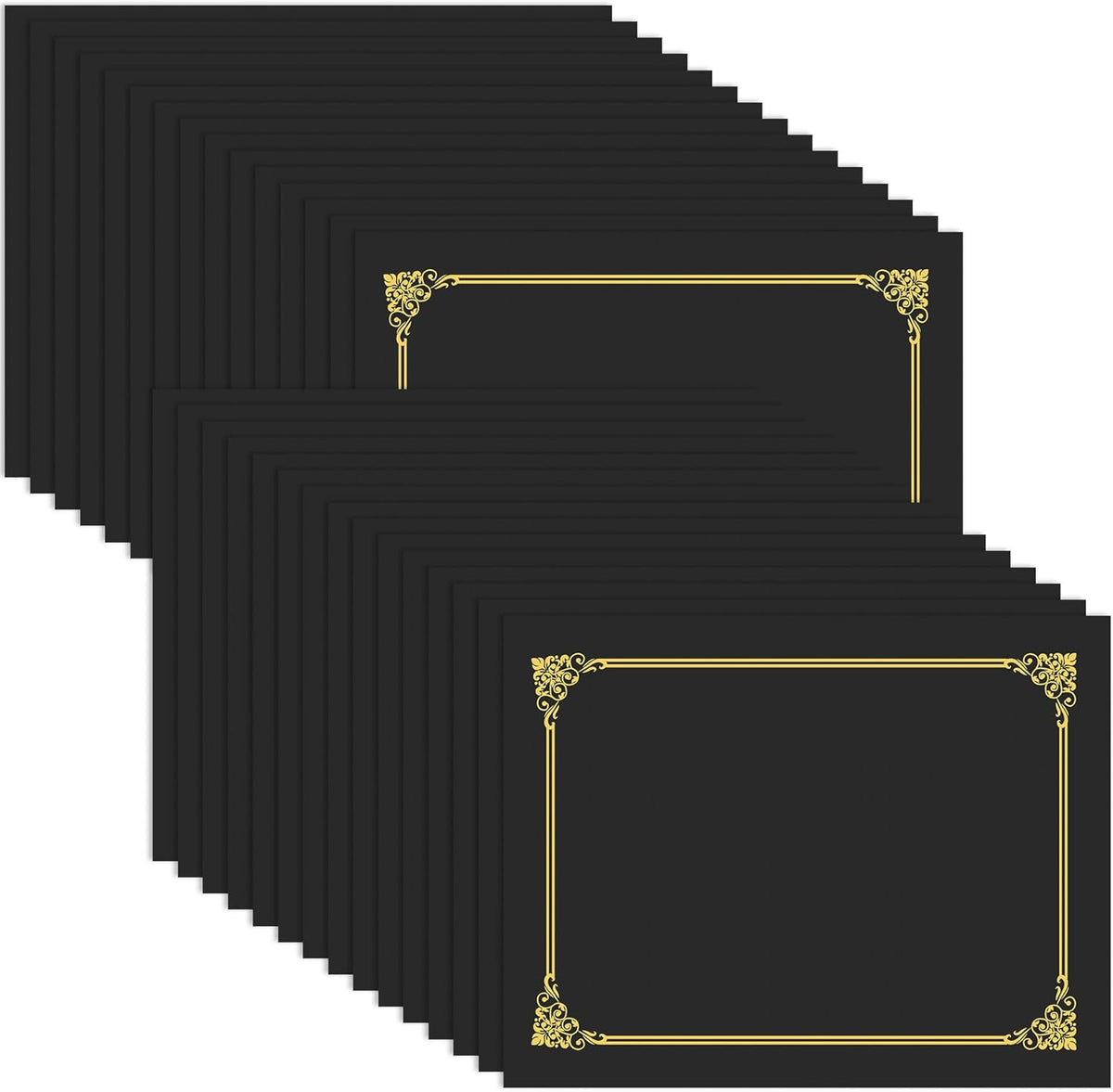 30 Packs Black Certificate Holders, Graduation Diploma Holders Gold Foil Border, 350gsm Certificate Covers for Letter Size 8.5x11 Certificates, Cardstock, Diploma, Award, Document Papers