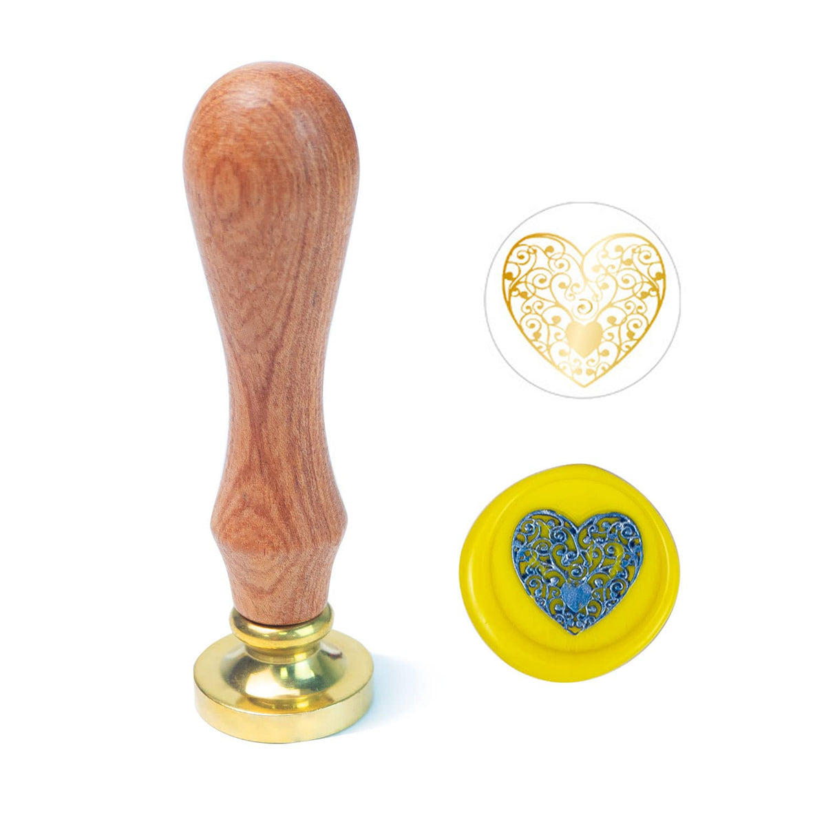 Wax Seal Stamp, Heart Wax Sealing Stamp with Removable Brass Head and Wooden Handle, 0.98" Diameter, 3.54" Length