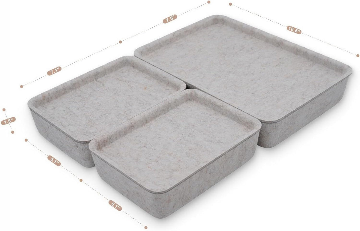 Welaxy Lidded Felt Drawer Organizer Trays with lids Desktop Organizer Bins Storage box for crafts office supplies pen notes Junk Makeup Stationery Organize 3- Pack (Oatmeal)
