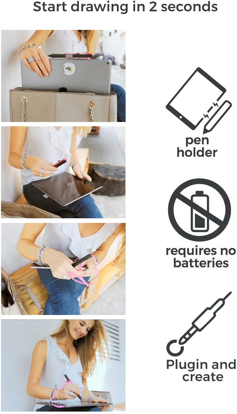 SonarPen: Pressure Sensitive Stylus Pen, with Palm Rejection and Shortcut Button. Battery-Less. Compatible with Apple iPad/iPhone/Android/Switch/Chromebook (Dirty Pink)