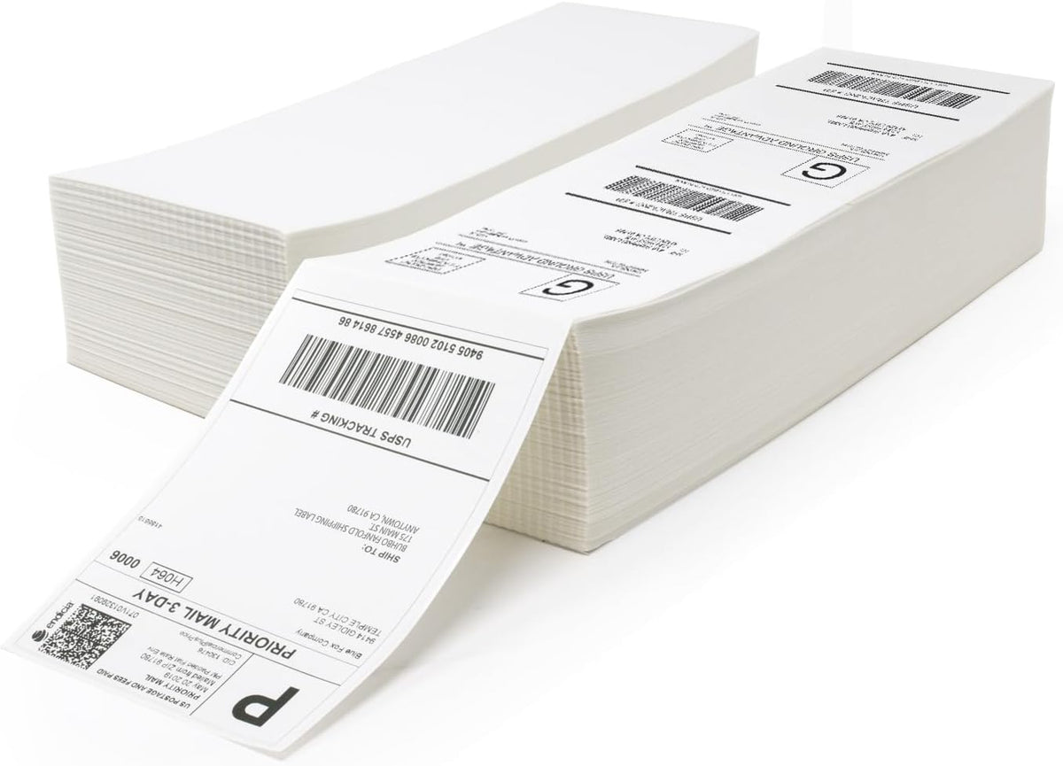 Buhbo 4" x 6" Direct Thermal Labels - Perforated BPA Free - Compatible with Zebra & Rollo Printer - Commercial Grade Shipping (2000 Fanfold Labels - 2 Stacks of 1000)